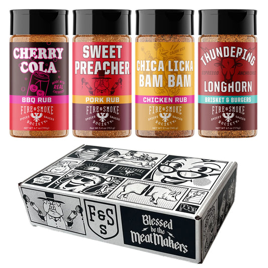 Fire & Smoke Society Mixed Spices & Seasonings (4 Pack), BBQ Gift "Grill Master Blends"