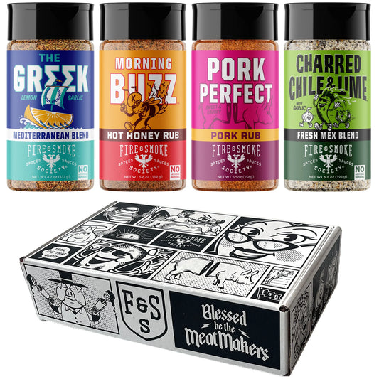 Fire & Smoke Society Mixed Spices & Seasonings (4 Pack), BBQ Gift "Society Members"